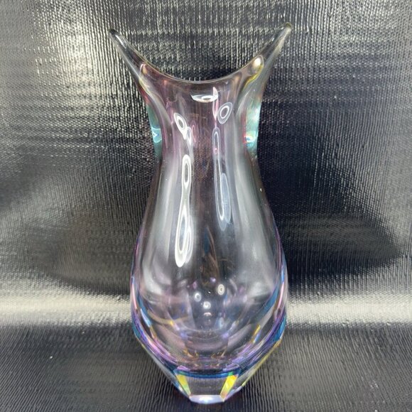 Venetian Murano Art Glass Vase Faceted Bottom Sommerso Heavy Hand Blown Glass - Picture 9 of 16